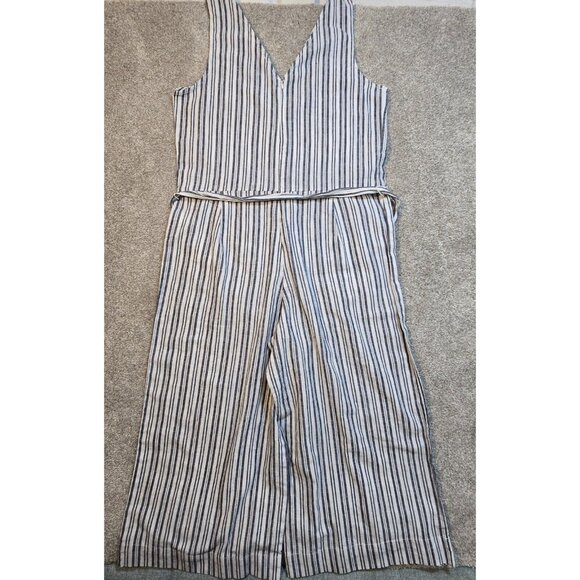 BeachLunchLounge Striped Tie Waist Linen Cotton Jumpsuit Women's Size Medium - Picture 12 of 16